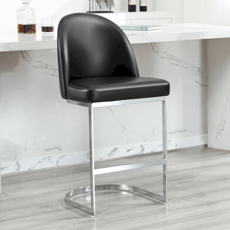 26 Faux Leather Upholstered Counter Height Bar Stools with Metal Legs - 38.8H x 17.9W x 20.9D