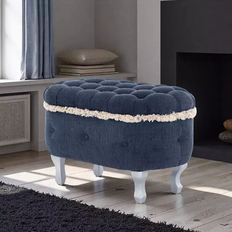 29.5 Upholstered Storage Bench,Fabric Footboard Bench with Button Tufted and Fringe,Lift Top,End of Bed Bench for Bedroom,Living Room