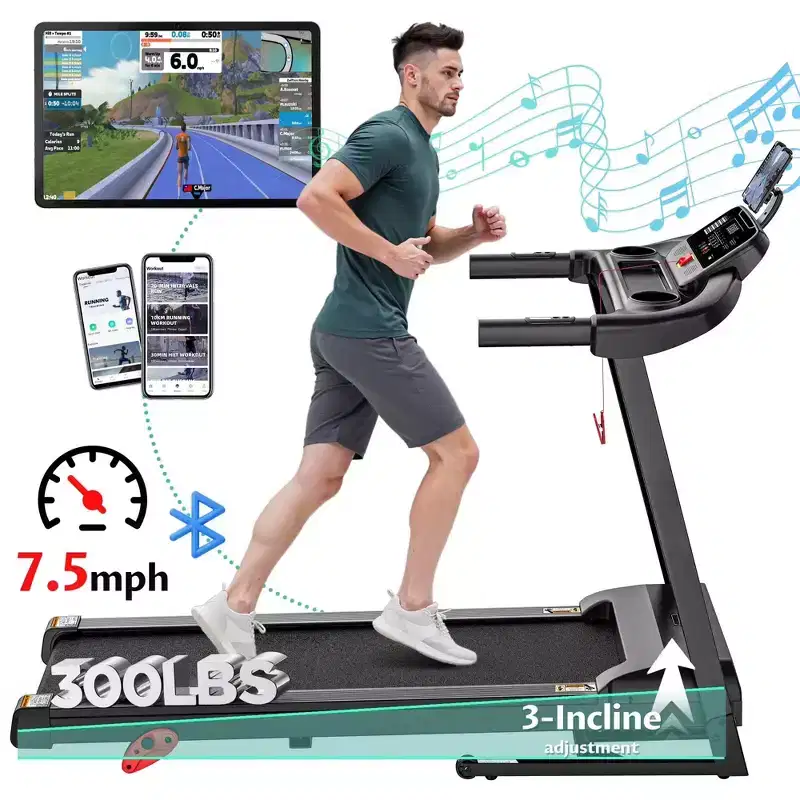 Clearance  3HP Folding Treadmill for Home with Incline / Bluetooth, 300lb Weight Capacity, Exercise Running Walking 90% pre Assemble