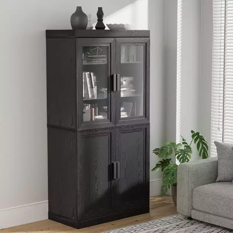 Freestanding Wood Pantry Cabinet with Shelves and Doors