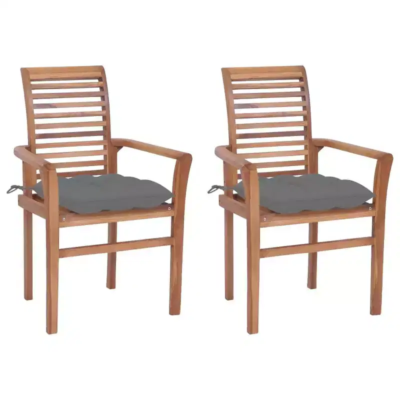 vidaXL Patio Dining Chairs 2 Pcs with Gray Cushions - Solid Wood Teak - Ergonomic Design for Garden, Patio, Dining Room - 24.4x22.2x37
