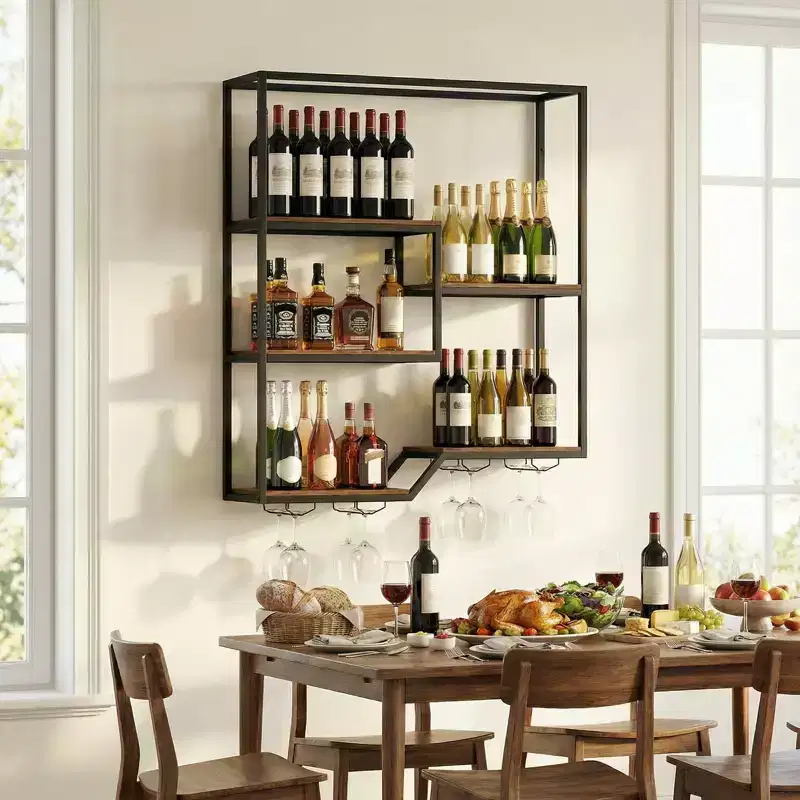 Costway Wall Mounted Wine Rack 6-Tier Hanging Bar Shelf w/ Bottle Display Shelf