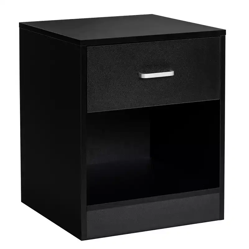 Modern Nightstand with Drawer and Open Shelf Black/Brown