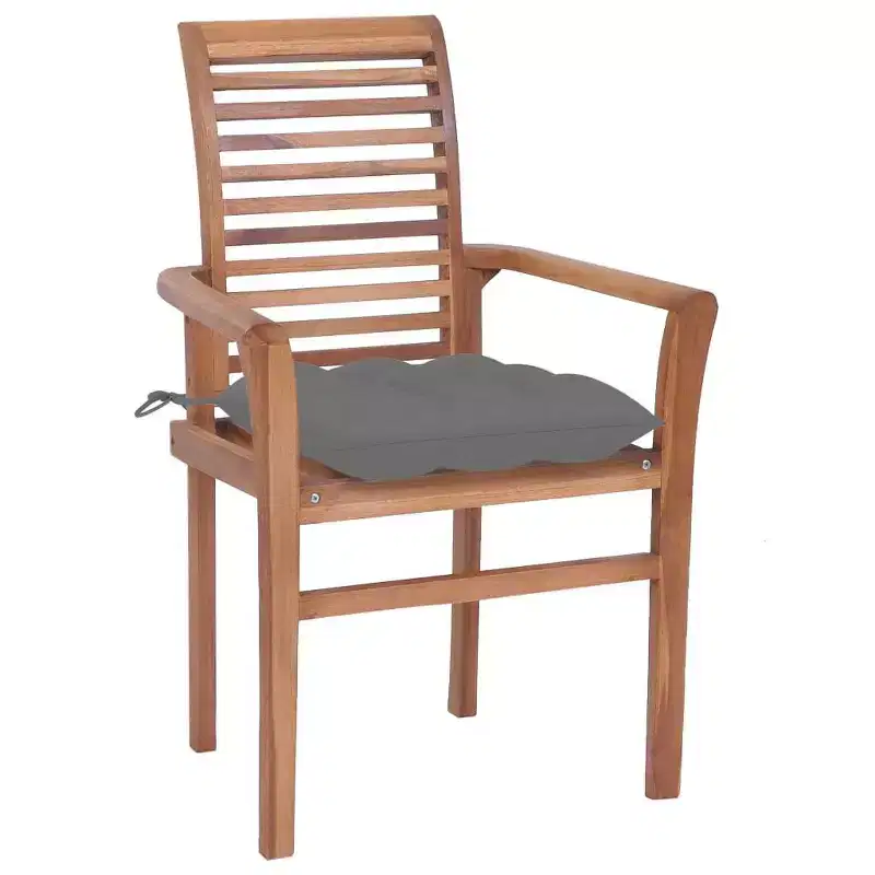 vidaXL Patio Dining Chairs 2 Pcs with Gray Cushions - Solid Wood Teak - Ergonomic Design for Garden, Patio, Dining Room - 24.4x22.2x37