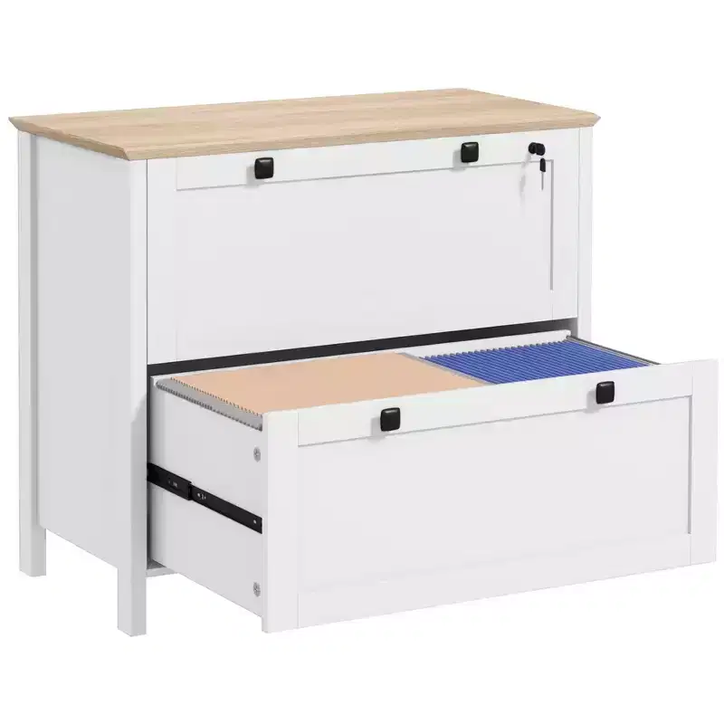 HOMCOM 2 Drawer File Cabinet with Lock, Lateral Filing Cabinet with Keys and Adjustable Hanging Bar for Letter, A4 and Legal Size