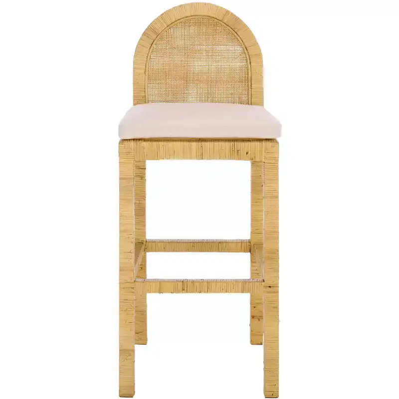 Cane Round Back Bar Stool, Natural/White, Mango Wood Frame