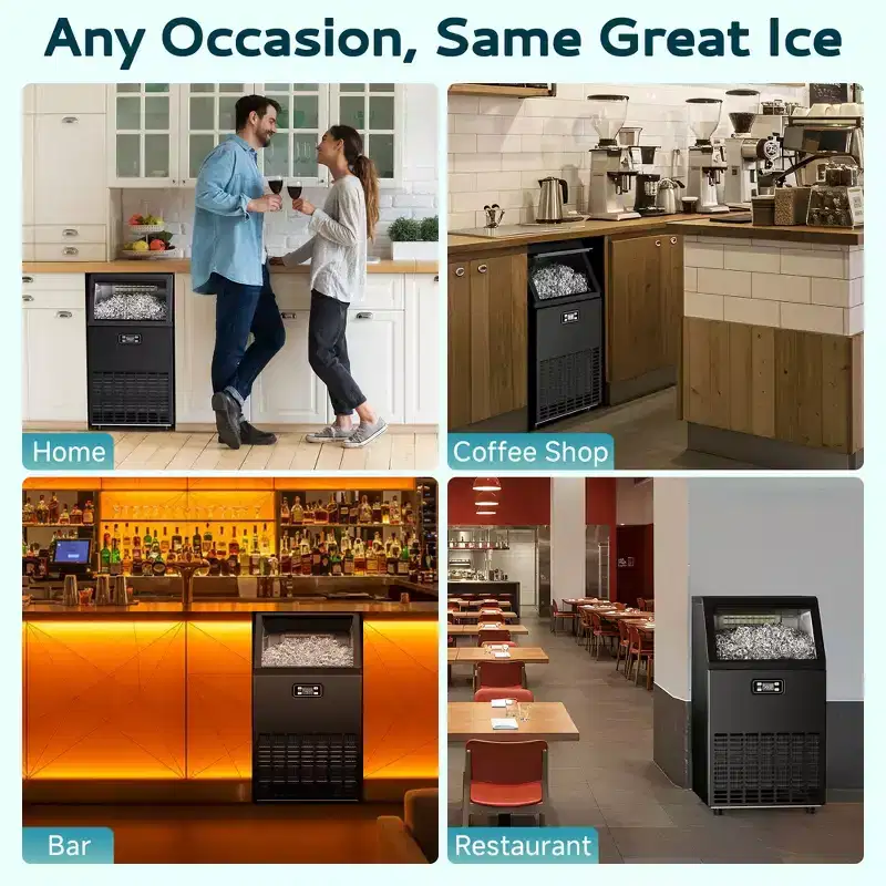 EUHOMY Commercial Ice Maker Machine, 100 lbs/Day, Stainless Steel Under Counter Ice Maker with Multi-function Control Panel,33 lbs Capacity, Black