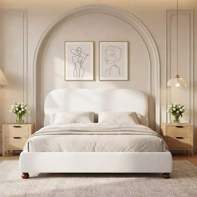 Christopher Knight Home Matteo Modern Rubberwood Boucle Upholstered Bed