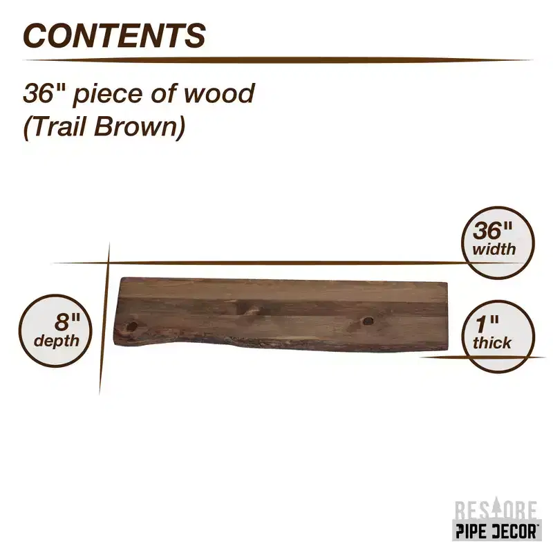 Brown 36 in. Live Edge Wood Shelf (Wood Only) by