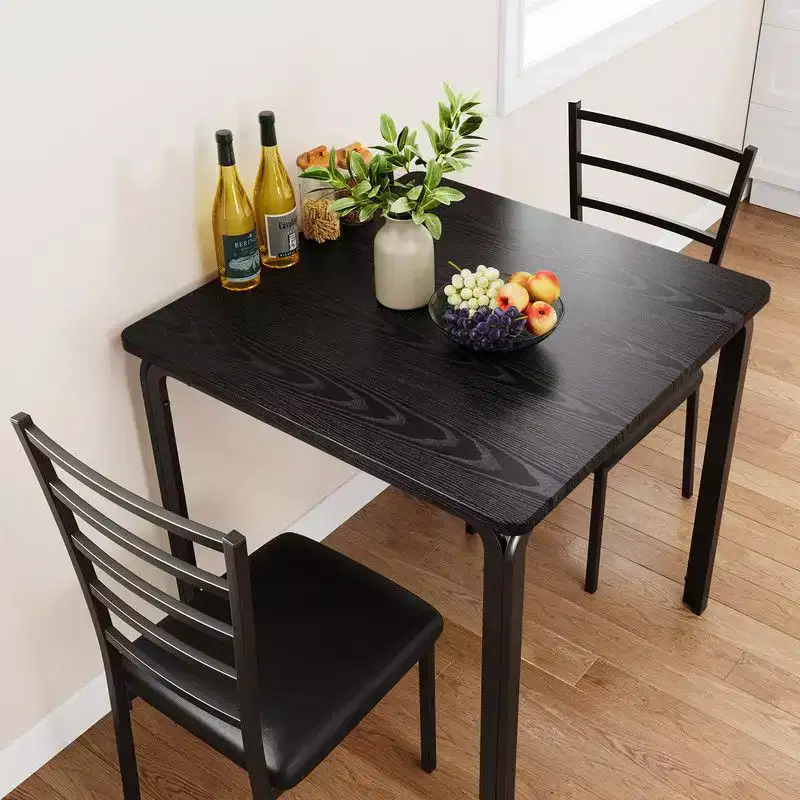 Dining Table with 2 Chairs, Dining Set with Padded Seat, Dining Table Set, Table Kitchen, Small Dining Table with Wood Grain, Metal Legs