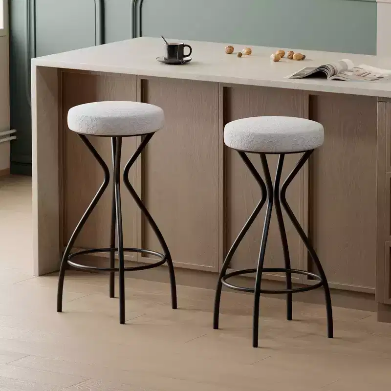 Okak Backless Modern Bar Stools Set of 2, Counter Height Barstools with Round Velvet Padded, Boho Style Counter Stools for Kitchen Island