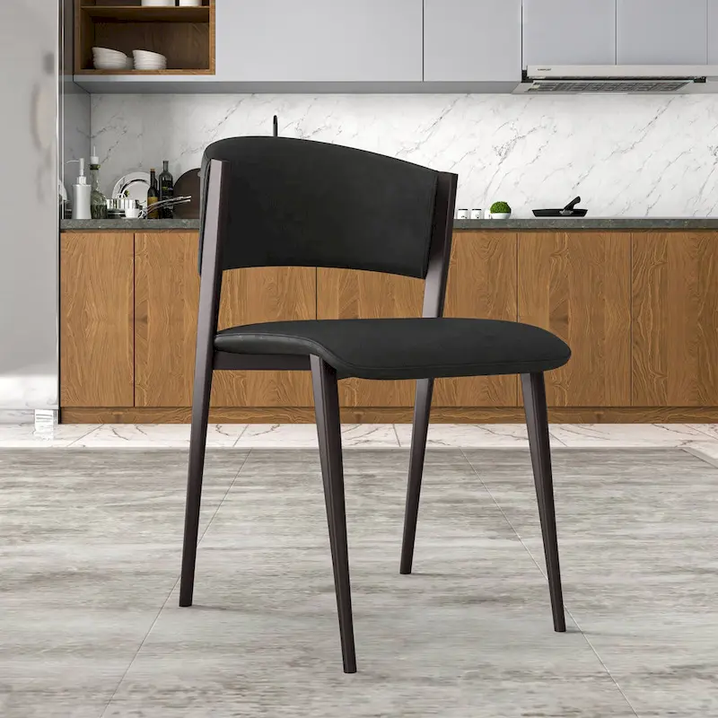 Aspen Dining Chair with Leather Seat in Black Metal