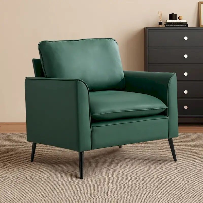 Green Faux Leather Modern Accent Lounge Chair with Waist Pillows for 1 Person