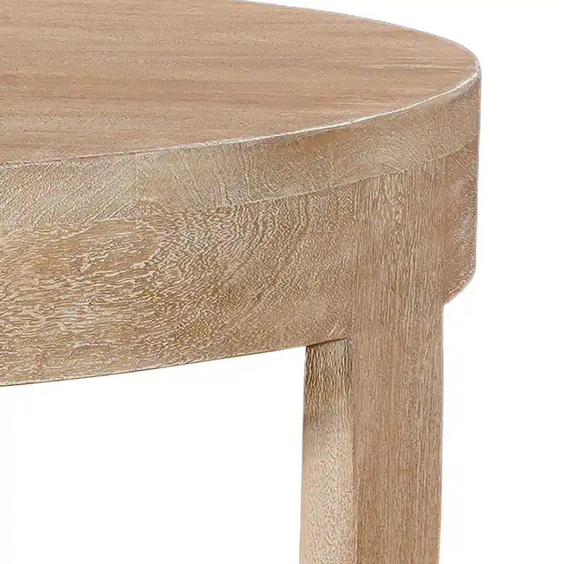 Milan Coffee Table, 32 Inch Round Top, Mango Wood with Sandblasted Natural Brown, Open Sled Base