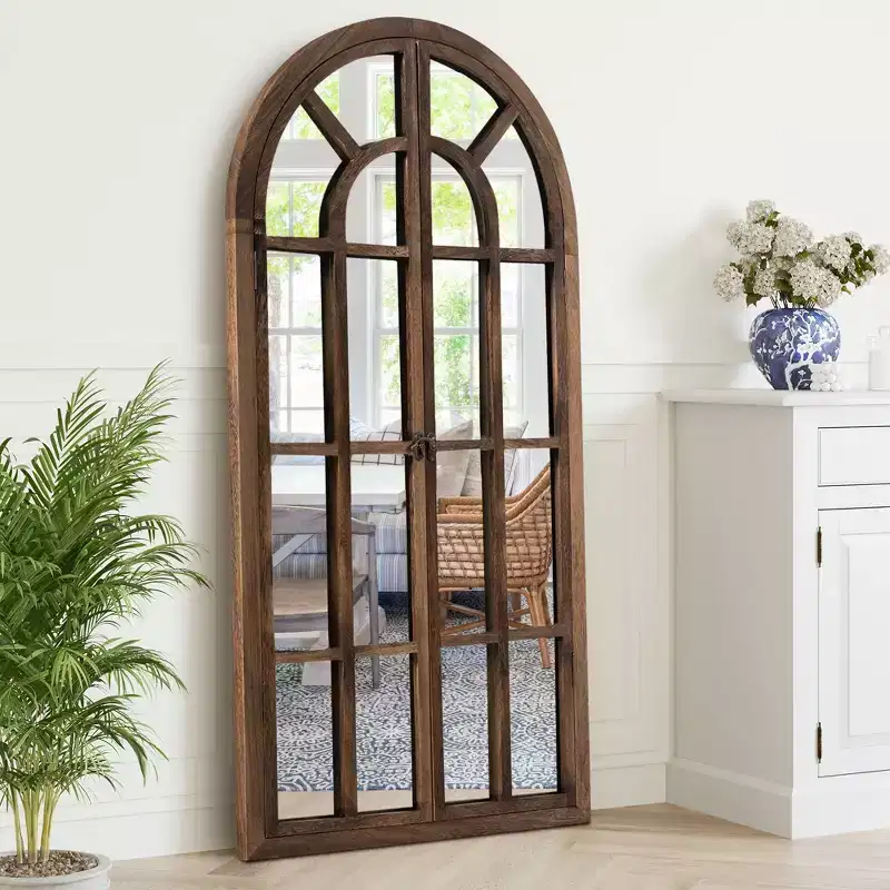 Dovelina Arched Wood Frame Window Mirror Decorative Full Length Mirror