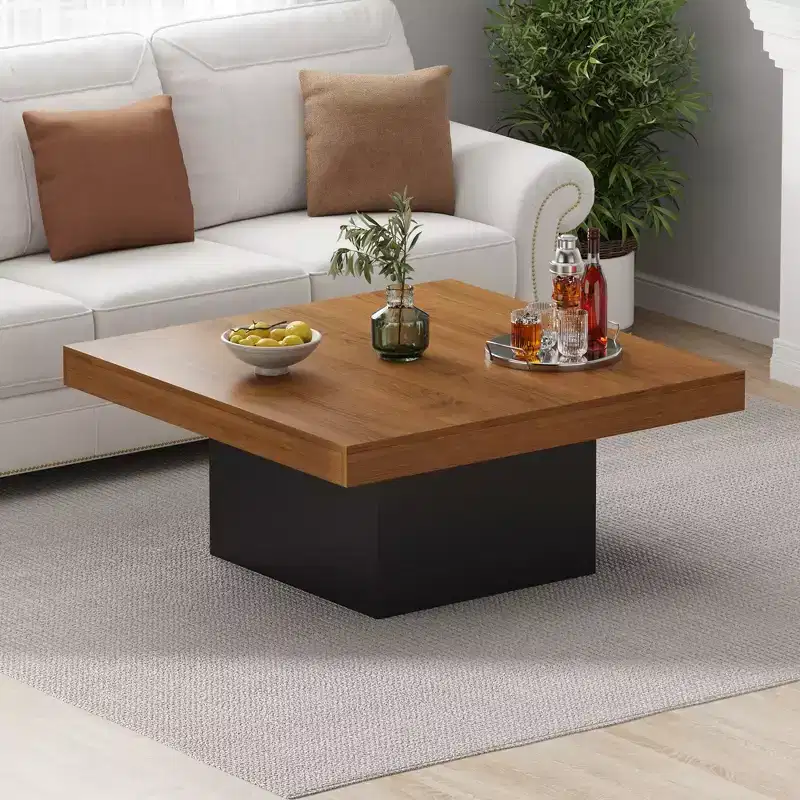 35 Inch Square Coffee Table with Led Lights, Modern Coffee Tables with Plug-in 16-Color LED Lights, Cocktail Table for Home Office, Apartment