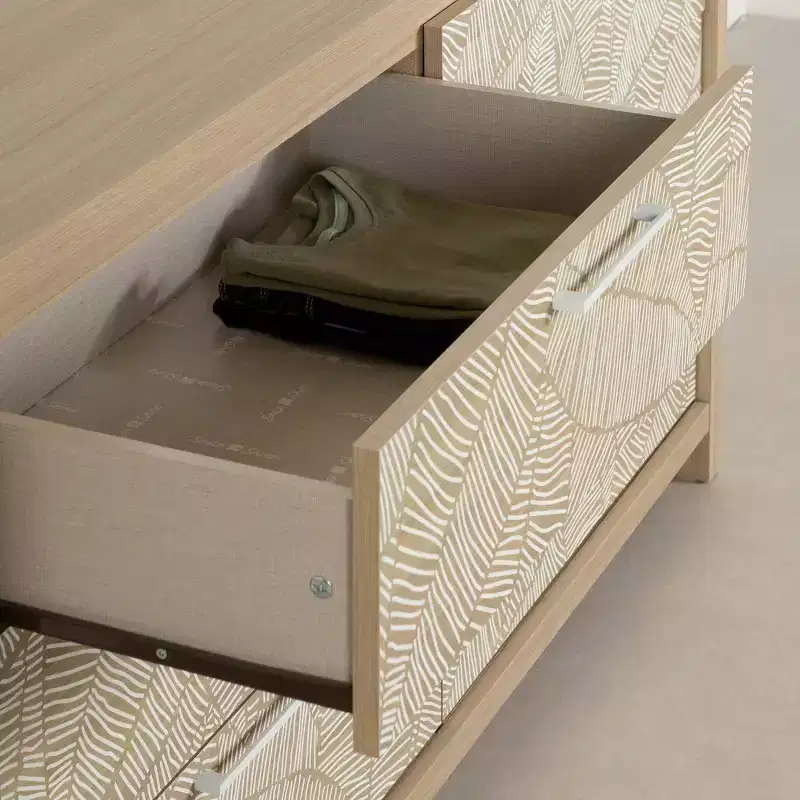 Double Dresser Soft Elm/White: 6-Drawer Horizontal Dresser, Anti-Tip Hardware, Laminated Finish, 58.5