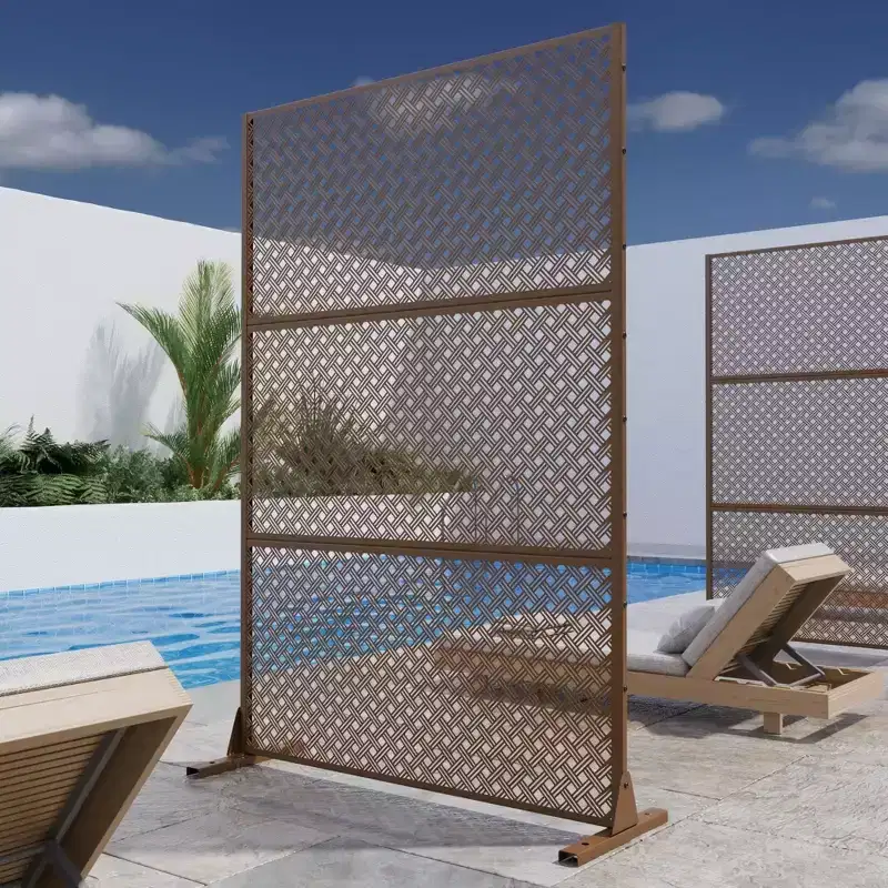 Two-Grid Woven Brown Galvanized Steel Partition Panel | 183H x 120W x 40D cm