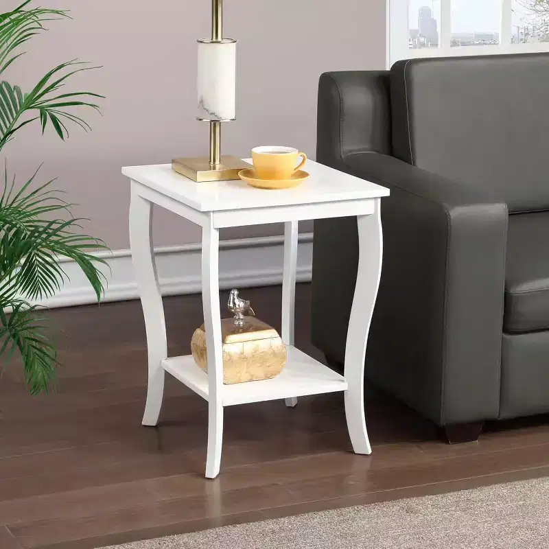 Square End Table with Two-Tier Shelves, Transitional Accent Table for Living Room