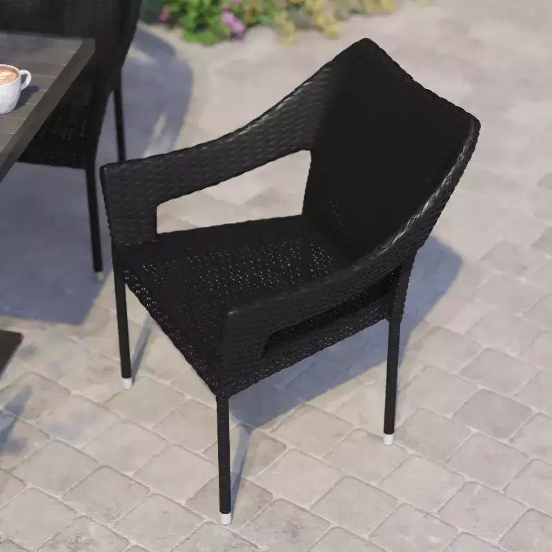 Flash Furniture Ethan Commercial Grade Stacking Patio Chair, All Weather PE Rattan Wicker Patio Dining Chair