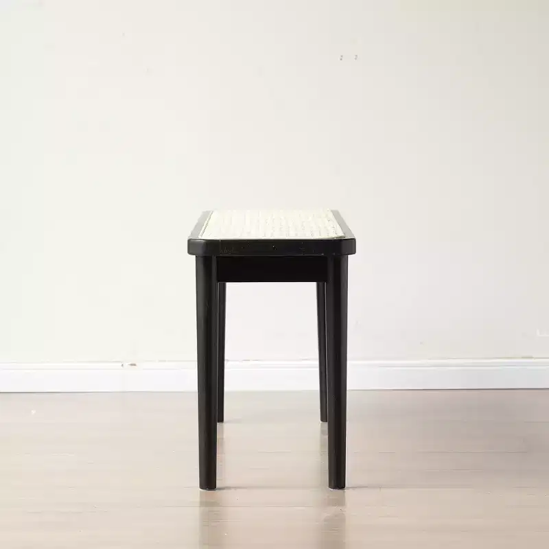 GDFStudio Rohit Farmhouse 47 Oak Wood Dining Bench with Rattan Detail