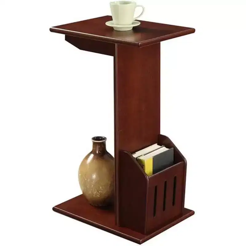 C-Shape Magazine End Table with Round Wood Top