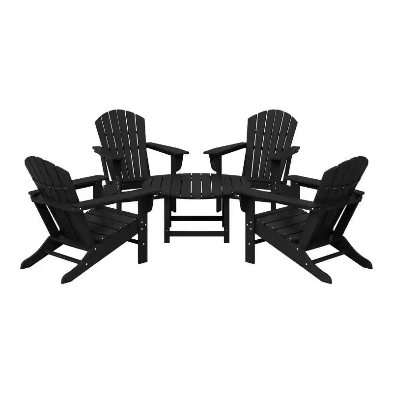 WestinTrends Dylan 5-Piece Outdoor Patio HDPE Adirondack Chair With Round Coffee Table Conversation Set
