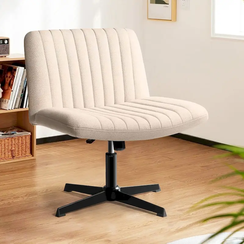 Criss Cross Chair Armless Office Desk Chair No Wheels, Fabric Padded Modern Swivel Vanity Chair Office Chair