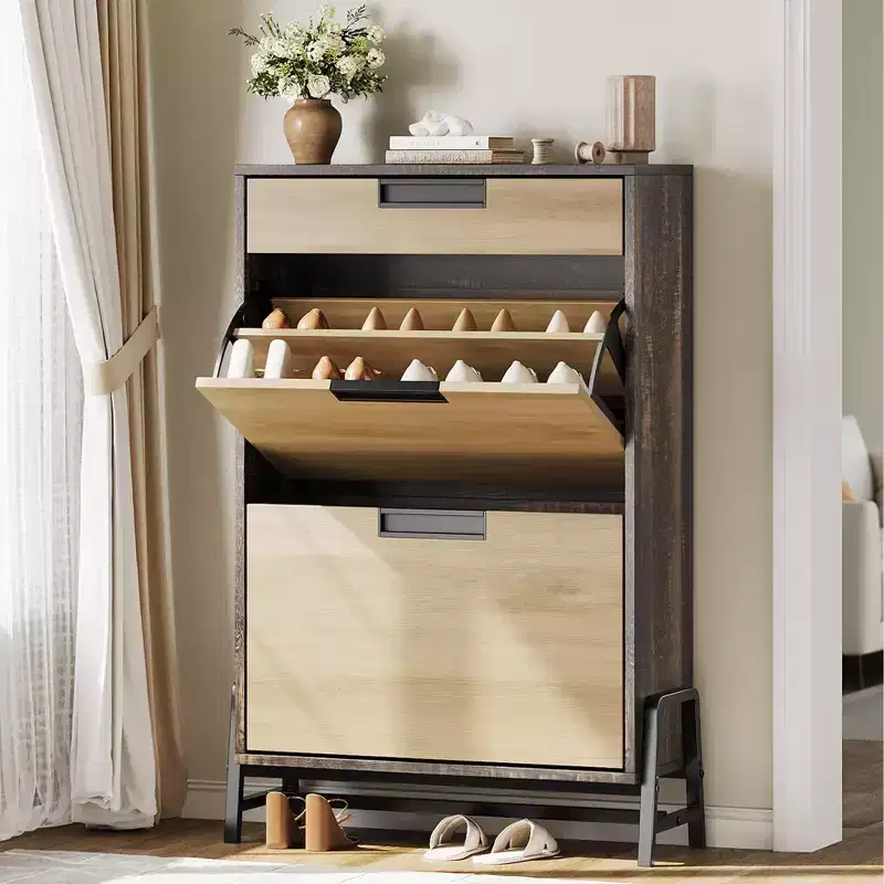 Shoe Cabinet with 2 Flip Drawers, Entryway Shoe Organizer with Drawer, Freestanding Hidden Narrow Shoe Rack Cabinet for Foyer, Hallway