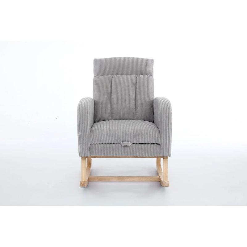 Accent Rocking Chair with Solid Wood Legs, Upholstered Nursery Glider Rocker, Comfy Armchair with Side Pocket