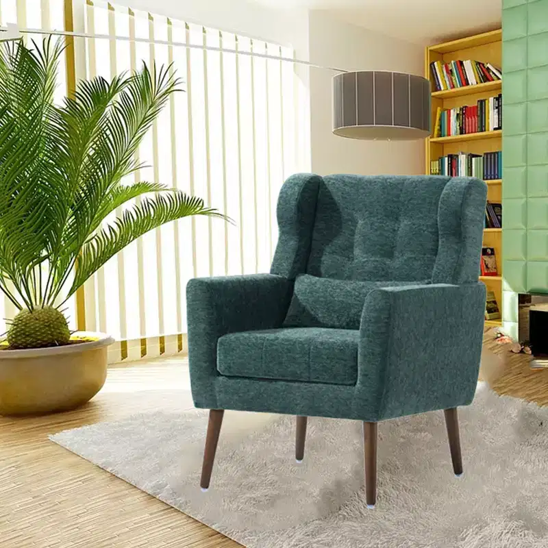 Gray Velvet Accent Armchair, Tufted High Back, Single Seat, with Arms