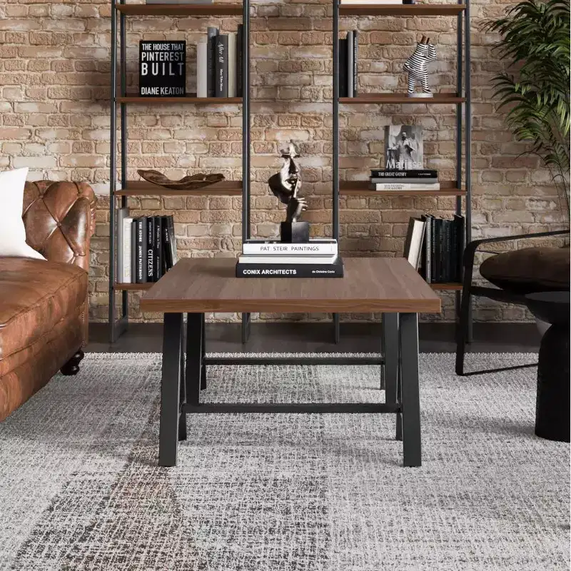 Hawkins Metal/Wood Coffee Table Walnut - WyndenHall: Industrial Dark Brown Rectangle with Storage, Black Frame