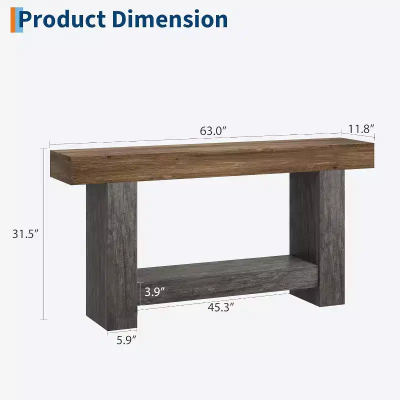 2-Tier Console Table for Living Room & Entryway, Large Sofa Table with Storage, Hallway Entrance Table, Long Entry Table for Organizing Decor