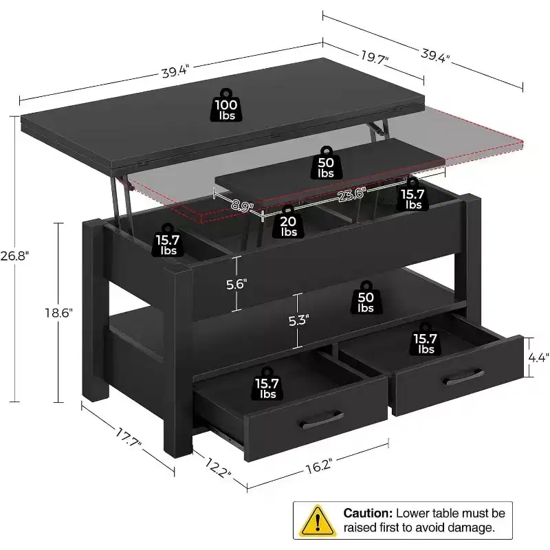 Lift-Top Coffee Table with Storage – 25.5