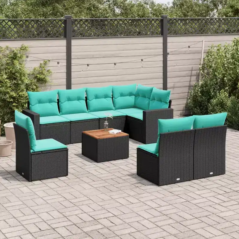 vidaXL 9 Piece Patio Sofa Set with Cushions Poly Rattan