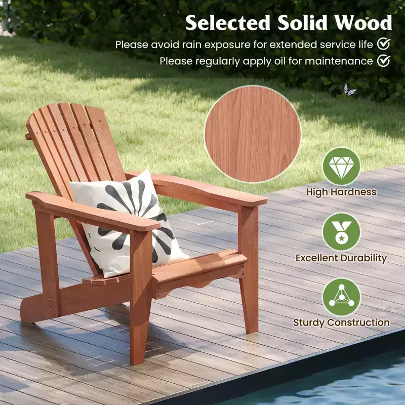 Costway Solid Wood Garden Chair w/ High Backrest Wide Armrests & Contoured Seat