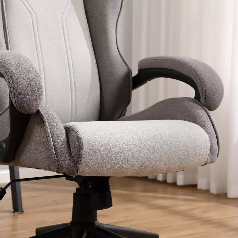 Swivel Gaming Chair Gray Upholstered Computer Desk Chair Adjustable Fixed Arms