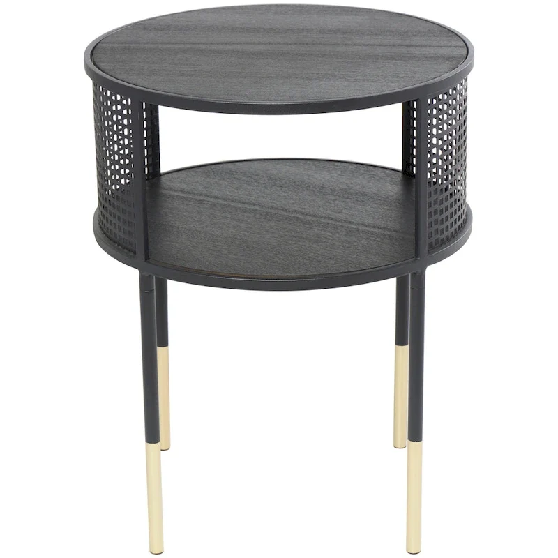 Metal Geometric Open Grid Frame 1-Shelf Accent Table or Coffee Table with Gold Legs, Black