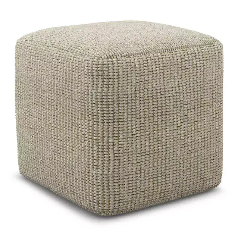 Square Woven PET Polyester Pouf Cream/Natural - : Indoor/Outdoor, UV Resistant, No Assembly Required