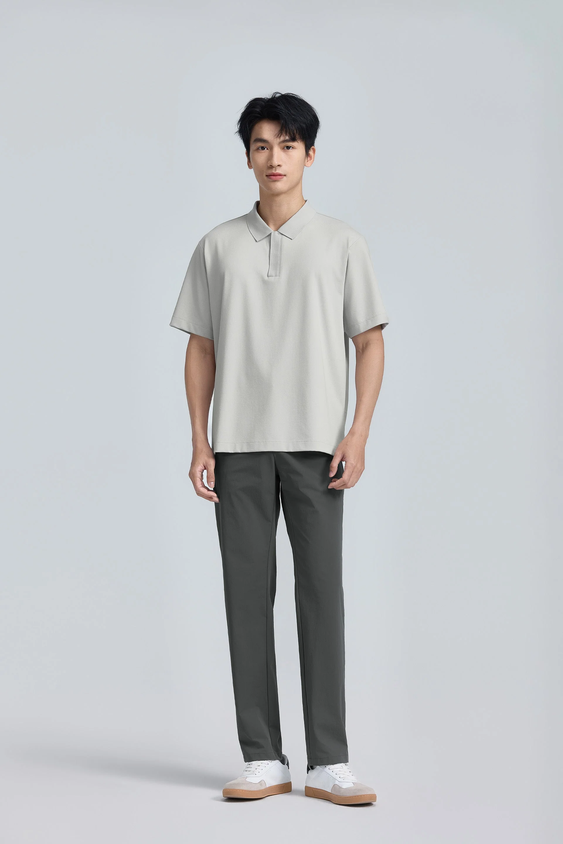 Zip-Up Polo – Grey