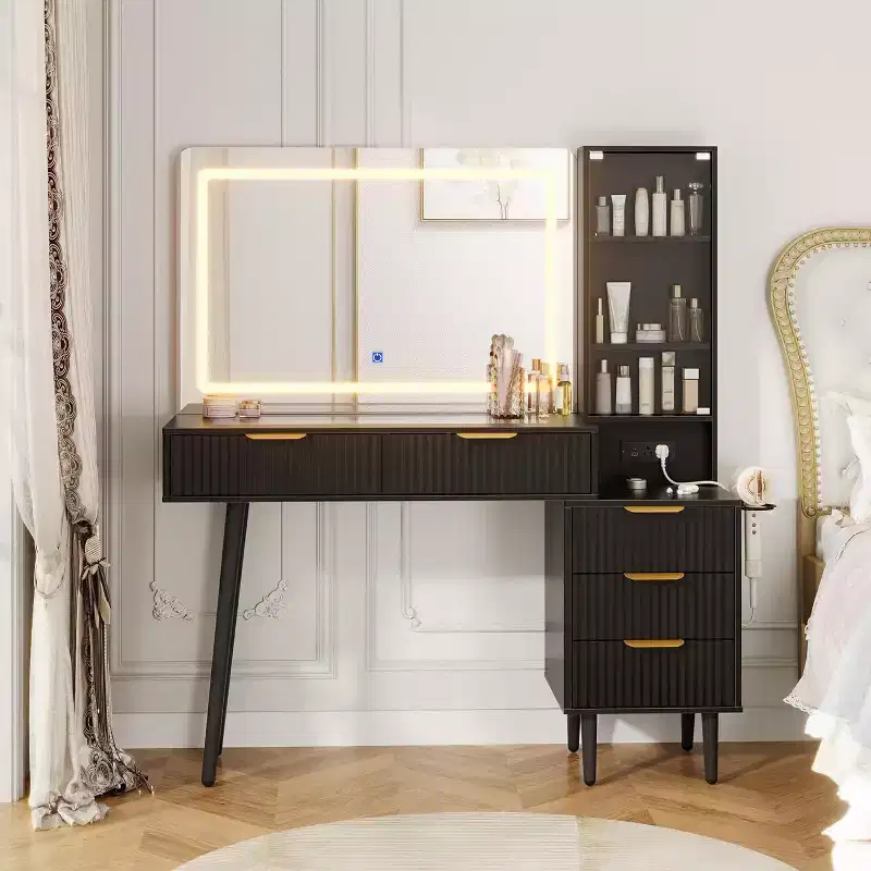 GustoWave 5 Drawers Vanity Desk, Makeup Dressing Table with Built-in USB Outlet Charging Station