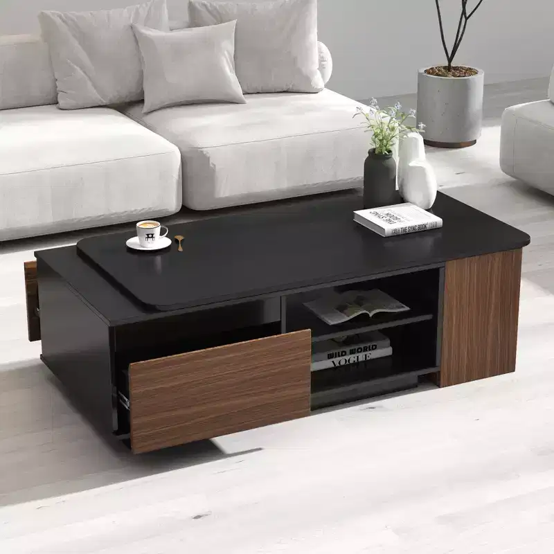 Modern Extendable Coffee Table with 2 Drawers & 2-Tier Shelves