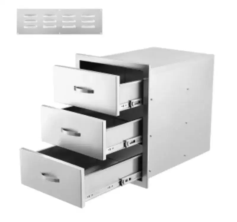 Stainless Steel 3-Drawer Cabinet with Ventilation Panels, Vertical Style,
