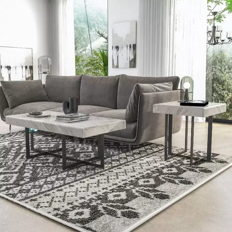 2pc Rohde Contemporary Coffee Table Set with Drawers Gray/Gum Metal - miBasics