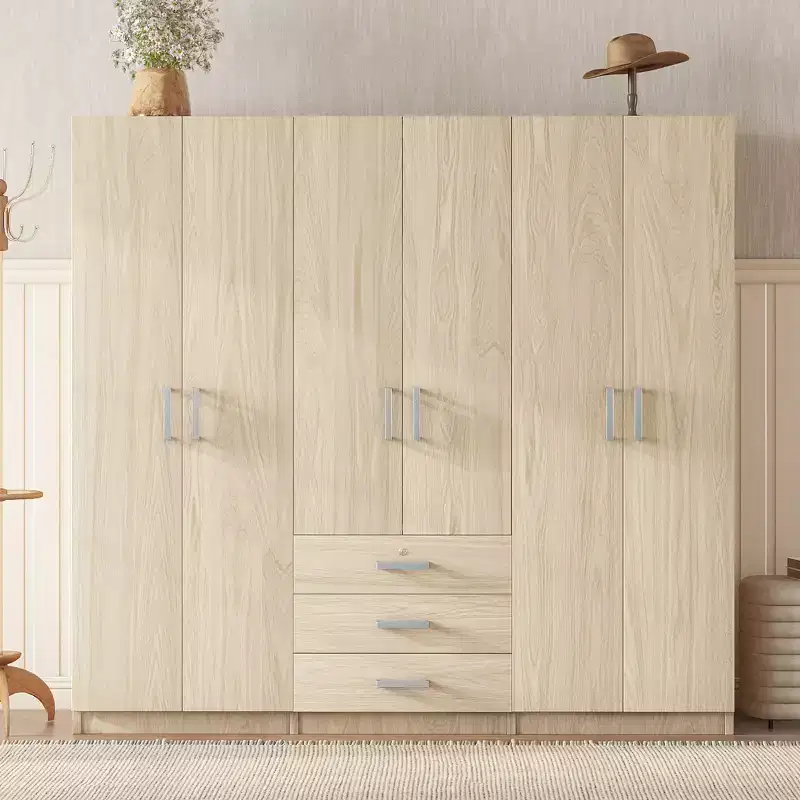 6-Doors Wooden Wardrobe Storage for Bedroom, with Big Drawers