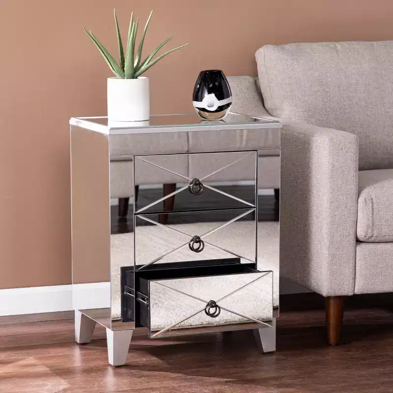Cresheim Mirrored End Table with Drawers - Silver - SEI