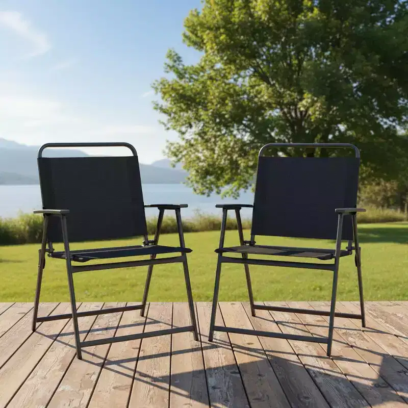 Gymax Set of 2 Folding Patio Accent Chairs with Armrests and Backrest for Camping and Beach Use