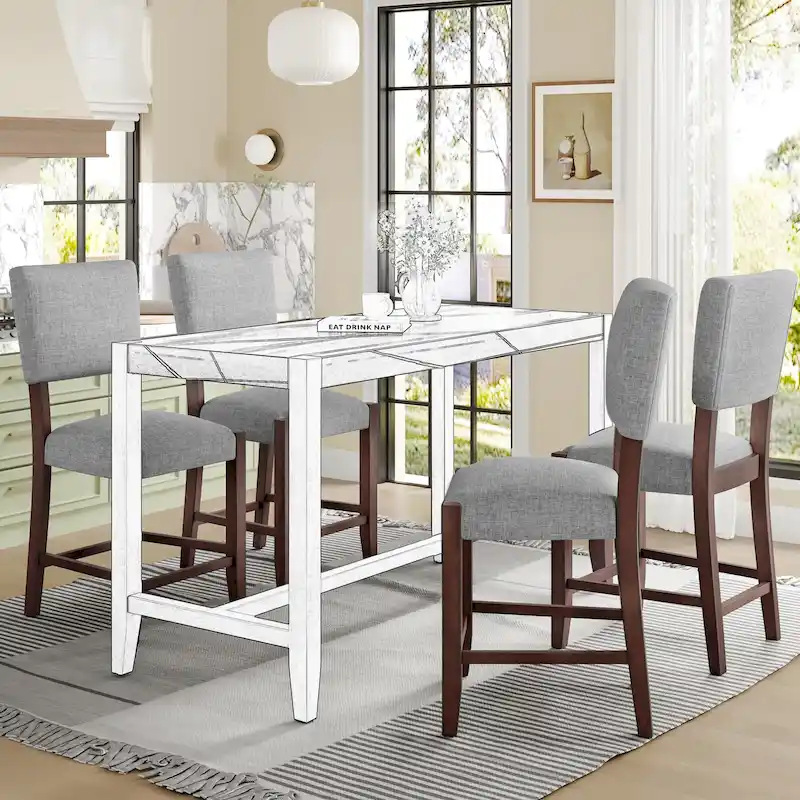 Mid Century Modern Bar Stools Set of 4,Counter Stools with Back,Linen Upholstered Barstools with Solid Wood Legs Bar Chairs