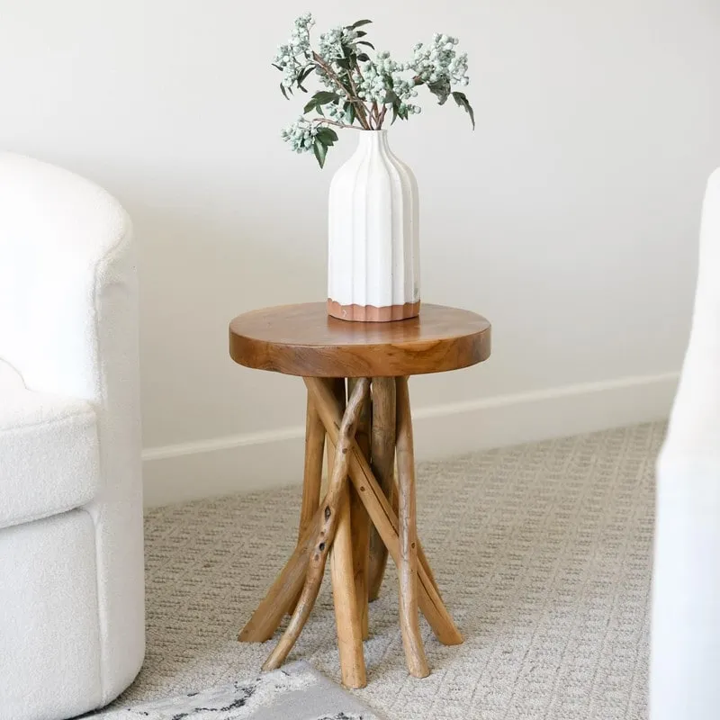 16 Teak Wood Stick Leg End Table - 16D x 16W x 20H