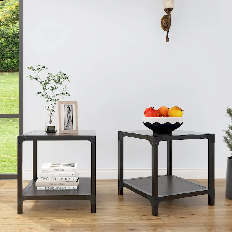 Davee Wood and Metal Square End Table with Shelf - 20x20x20